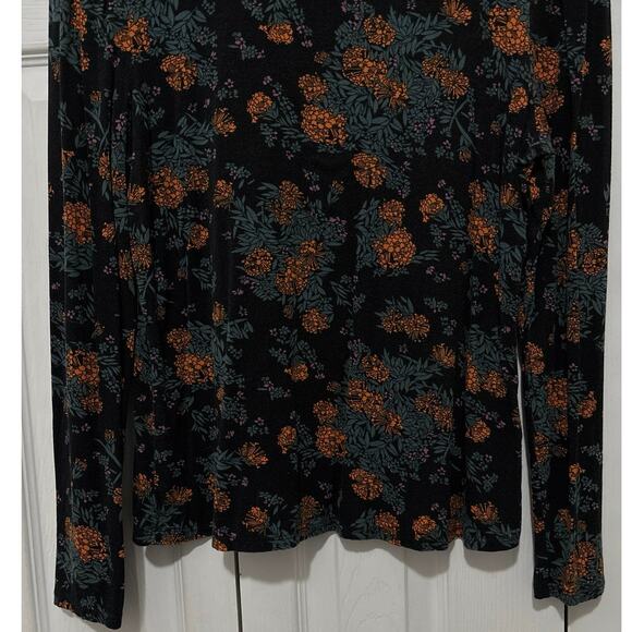 ModCloth Black Floral Mock Neck Long Sleeve Top Medium - Picture 4 of 7